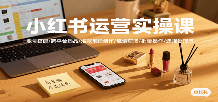 小红书运营实操课，账号搭建/跨平台选品/爆款笔记创作/流量获取/批量操作/违规处理等-千城资源网