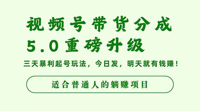 （16395期）视频号带货分成5.0重磅升级，三天暴利起号玩法，今日发，明天就有钱赚…-千城资源网