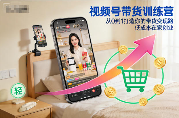 视频号带货训练营，从0到1打造你的带货变现路，低成本在家创业-千城资源网