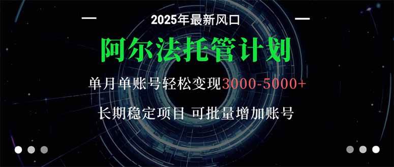 （16360期）阿尔法托管计划 单账号月入3000-5000，长期稳定项目，新手小白轻松上手。-千城资源网