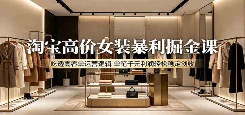 淘宝高价女装暴利掘金课：吃透高客单运营逻辑，单笔千元利润轻松稳定创收-千城资源网