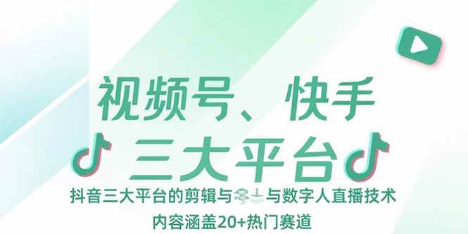 （15449期）视频号、快手、抖音三大平台的剪辑与数字人直播技术，内容涵盖20+热门赛道-千城资源网