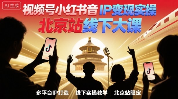 视频号小红书抖音IP变现实操北京站线下大课，40+行业短视频高变现姿势，100+IP高变现实操技术-千城资源网