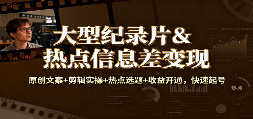 大型纪录片&热点信息差变现：原创文案+剪辑实操+热点选题+收益开通，快速起号-千城资源网