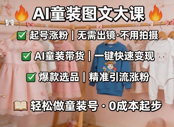 AI童装图文剪辑，某社群童装图文大课，起号涨粉、AI童装带货、爆款选品，无需出镜和拍摄-千城资源网