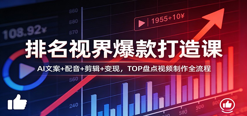 排名视界爆款打造课：AI文案+配音+剪辑+变现，TOP盘点视频制作全流程-千城资源网