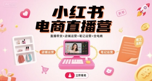 小红书电商直播营，直播带货+店铺运营+笔记运营=全电商-千城资源网