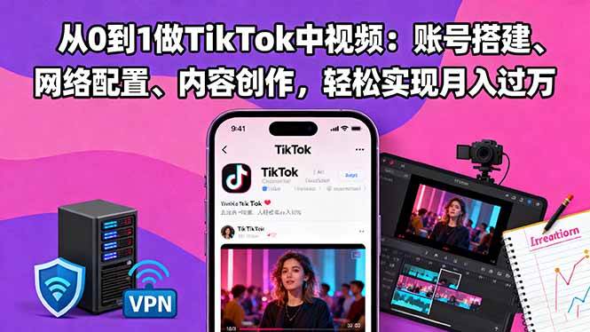 （16461期）从0到1做TikTok中视频：账号搭建、网络配置、内容创作，轻松实现月入过万-千城资源网