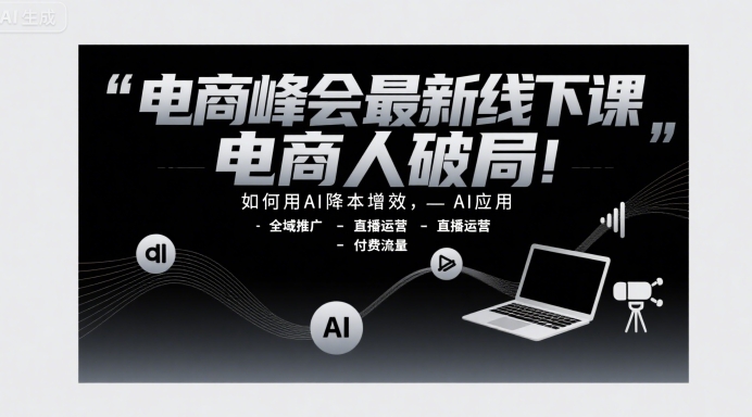 电商峰会最新线下课，电商人破局，如何用AI降本增效，AI应用-全域推广-直播运营-付费流量-千城资源网