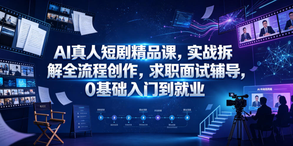 AI真人短剧精品课，实战拆解全流程创作，求职面试辅导，0基础入门到就业-千城资源网
