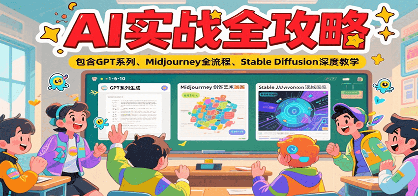 AI实战全攻略，包含GPT系列、Midjourney全流程、Stable Diffusion深度教学-千城资源网