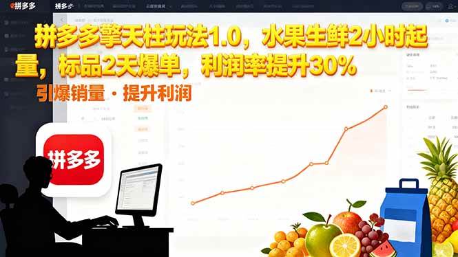 （16429期）拼多多 擎天柱玩法1.0，水果生鲜2小时起量，标品2天爆单，利润率提升30%-千城资源网