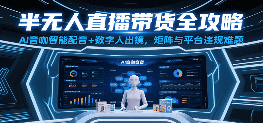 半无人直播带货全攻略：AI音咖智能配音+数字人出镜，解决账号矩阵与平台违规难题-千城资源网