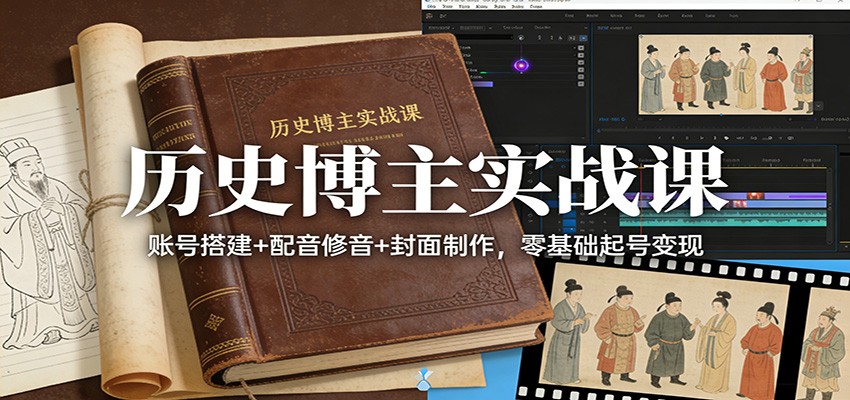 历史博主实战课：账号搭建+配音修音+封面制作，零基础起号变现-千城资源网