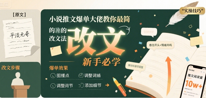 小说推文爆单大佬教你最简单的改文方法实操课，新手必学-千城资源网