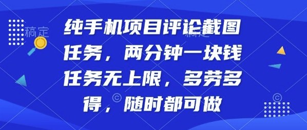 纯手机项目评论截图任务，两分钟一块钱多劳多得，随时随地都能做【揭秘】-千城资源网