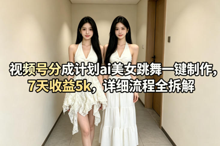 视频号分成计划ai美女跳舞一键制作，7天收益5k，详细流程全拆解-千城资源网