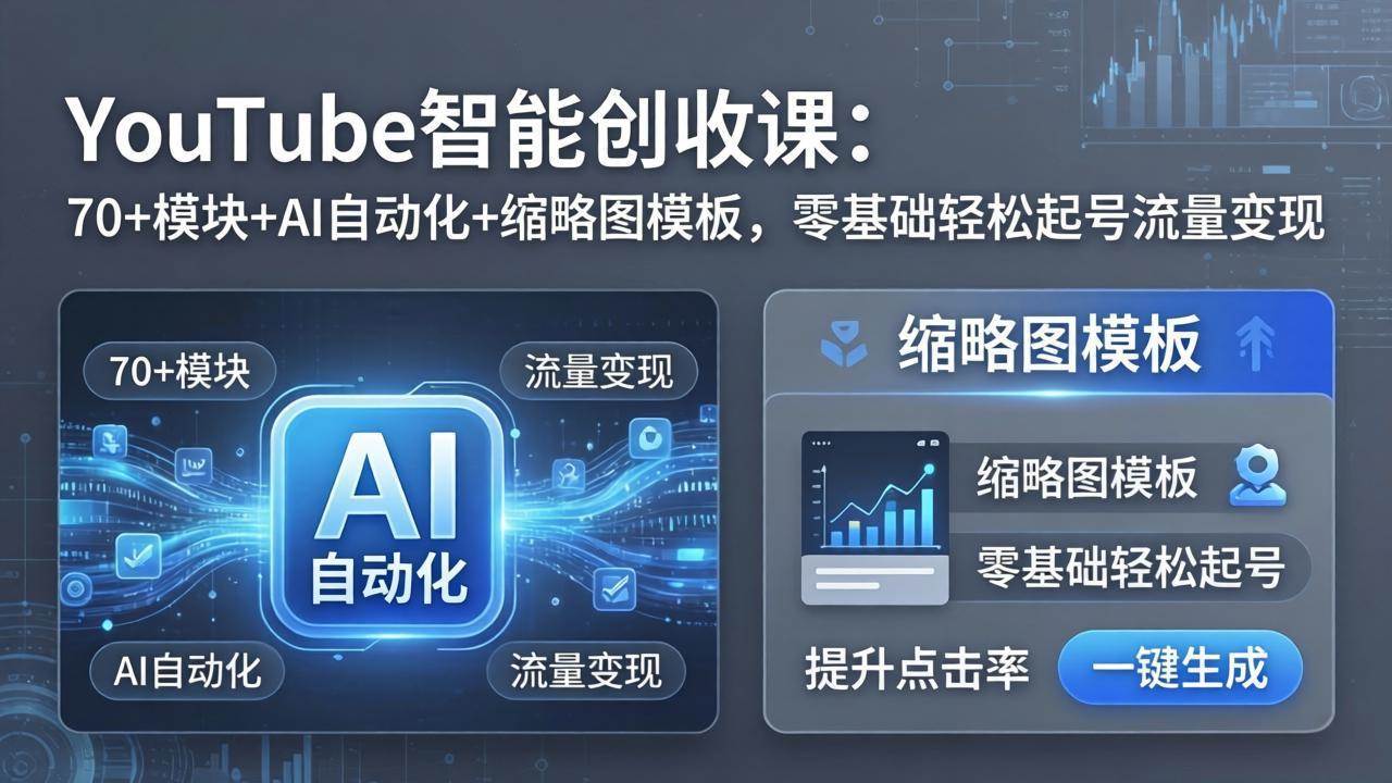 （17926期）YouTube智能创收课：70+模块+AI自动化+缩略图模板，零基础轻松起号流量变现-千城资源网