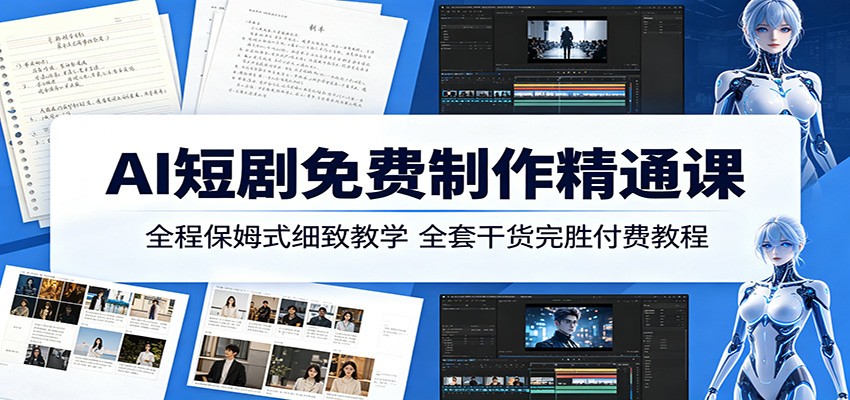 AI短剧免费制作精通课：全程保姆式细致教学，全套干货完胜付费教程-千城资源网