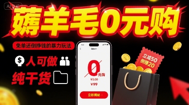 薅羊毛0元购，免单还倒挣钱的暴力玩法，人人可做，纯干货-千城资源网