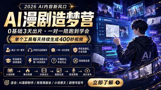 （18568期）AI漫剧造梦营：0基础3天出片，单个工具每天持续生成400秒视频-千城资源网