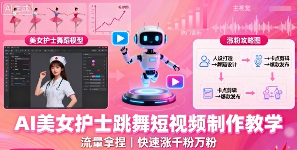 AI美女护士跳舞短视频制作教学，流量拿捏，快速涨千粉万粉【提示词+视频教程】-千城资源网