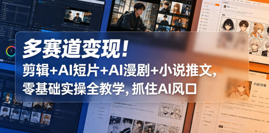 多赛道变现！剪辑+AI短片+AI漫剧+小说推文，零基础实操全教学，抓住AI风口-千城资源网