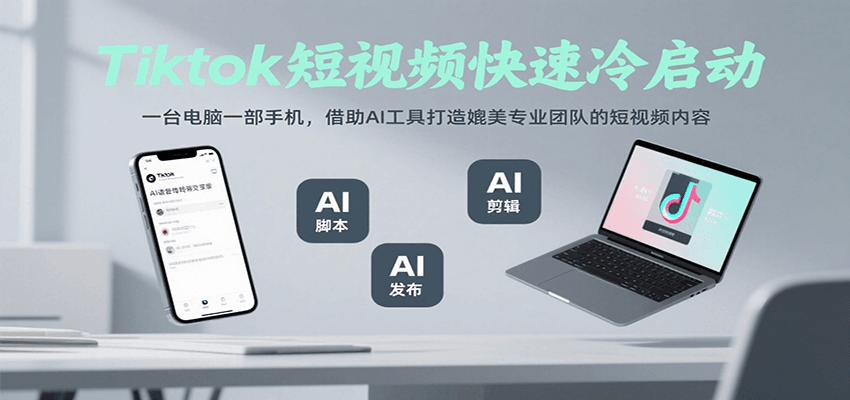 Tiktok短视频快速冷启动，一台电脑一部手机，借助AI工具打造媲美专业团队的短视频内容-千城资源网
