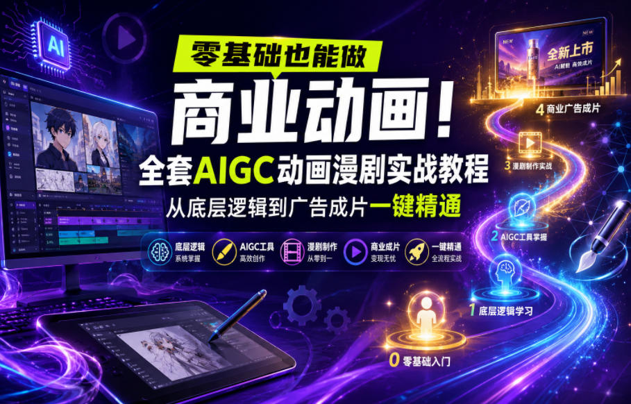 零基础也能做商业动画！全套AIGC动画漫剧实战教程，从底层逻辑到广告成片一键精通-千城资源网