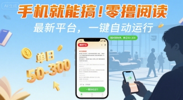 手机就能搞！零撸阅读挂G，最新平台，一键自动运行，随时随地挣，单日50-3张+【揭秘】-千城资源网