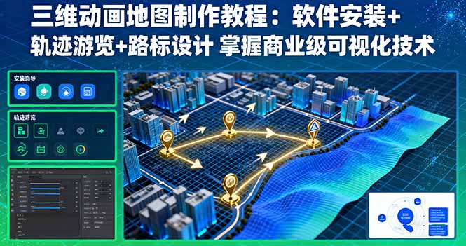 三维动画地图制作教程：软件安装+轨迹游览+路标设计 掌握商业级可视化技术-千城资源网