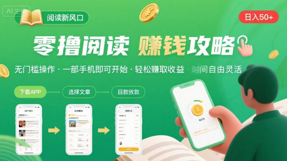 零撸阅读新风口，无门槛轻松挣，一部手机，日入 50-3张【揭秘】-千城资源网