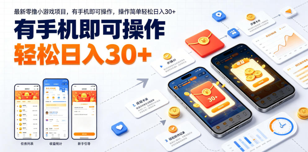 最新零撸小游戏项目，有手机即可操作，操作简单轻松日入30+-千城资源网