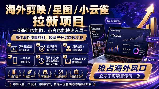 （18567期）海外剪映 / 星图 / 小云雀拉新项目 普通人也能上手的跨境流量变现副业-千城资源网