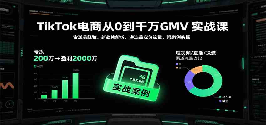 TikTok电商从0到千万GMV实战课，含逆袭经验、新趋势解析，讲选品定价流量，附案例实操-千城资源网