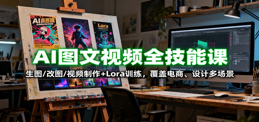 AI图文视频全技能课：生图/改图/视频制作+Lora训练，覆盖电商 、设计多场景-千城资源网