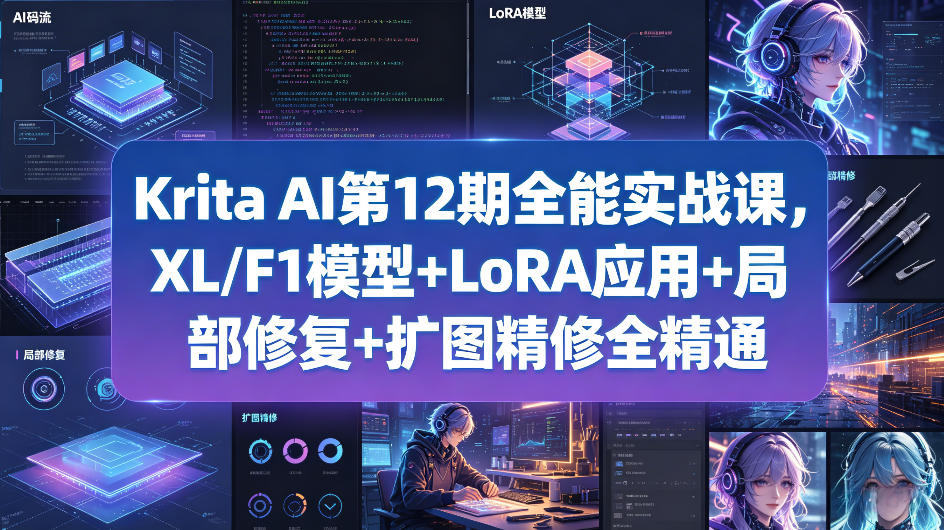 Krita AI第12期全能实战课，XL/F1模型+LoRA应用+局部修复+扩图精修全精通-千城资源网