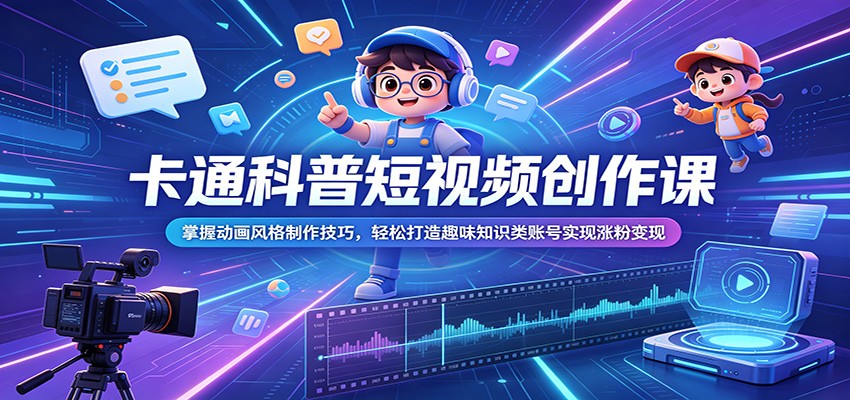 卡通科普短视频创作课：掌握动画风格制作技巧，轻松打造趣味知识类账号实现涨粉变现-千城资源网