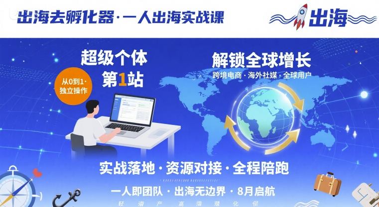 出海去孵化器，一人出海实战课，超级个体第1站，解锁全球增长-千城资源网