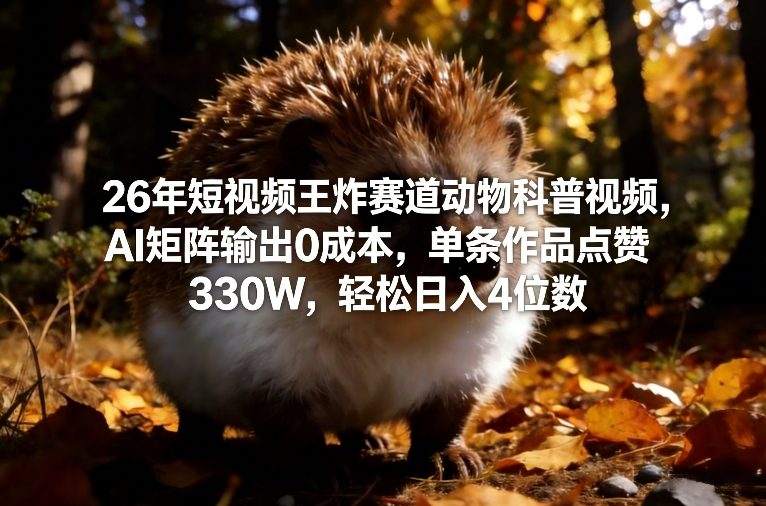 26年短视频王炸赛道动物科普视频，AI矩阵输出0成本，单条作品点赞330W，轻松日入4位数-千城资源网