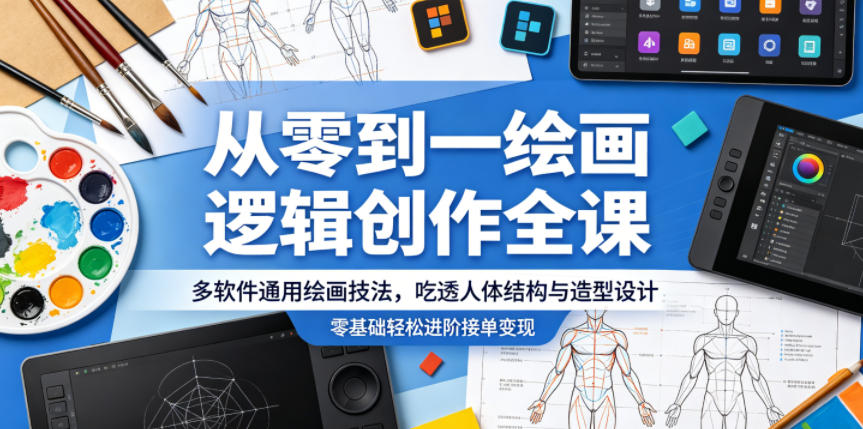 从零到一绘画逻辑创作全课，多软件通用绘画技法，吃透人体结构与造型设计，零基础轻松进阶接单变现-千城资源网