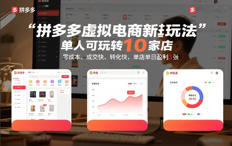 拼多多虚拟电商新玩法，单人可玩转10家店，零成本、成交快、转化快，单店单日盈利3张【揭秘】-千城资源网