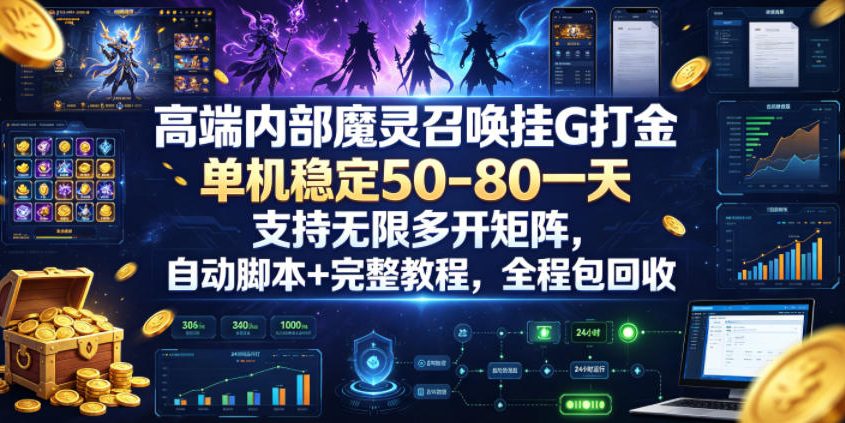 高端内部魔灵召唤挂G打金，单机稳定50-80一天，支持无限多开矩阵，自动脚本+完整教程，全程包回收【揭秘】-千城资源网