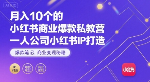 月入10个的小红书商业爆款私教营，一人公司小红书IP打造，爆款笔记，商业变现秘籍-千城资源网