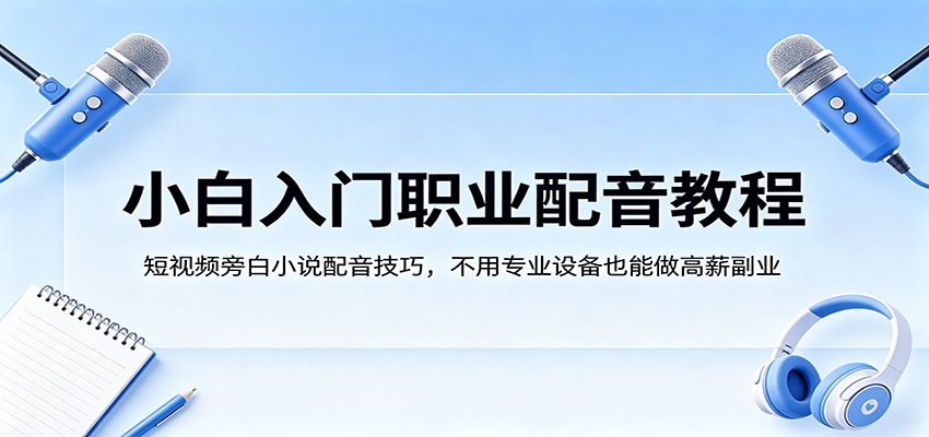 小白入门职业配音教程，短视频旁白小说配音技巧，不用专业设备也能做高薪副业-千城资源网