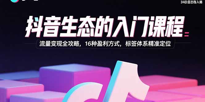 抖音生态的入门课程：流量变现全攻略，16种盈利方式，标签体系精准定位-千城资源网