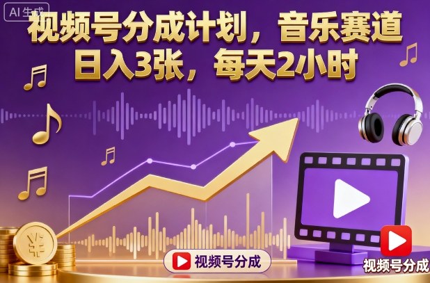 视频号分成计划，音乐赛道，日入3张，每天2小时-千城资源网