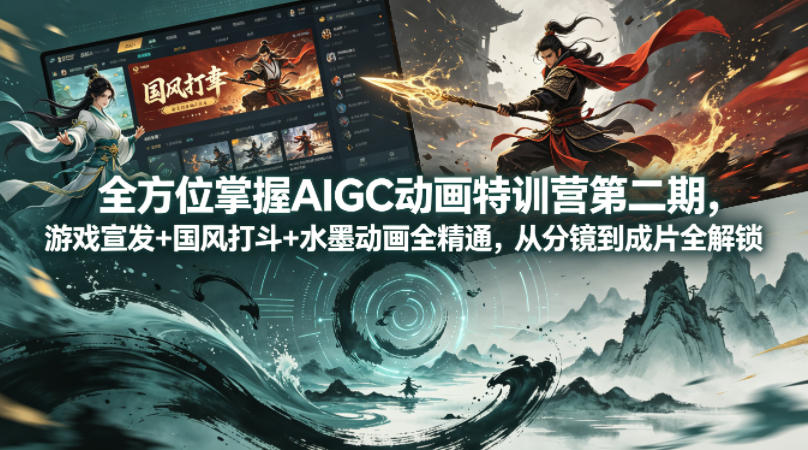 全方位掌握AIGC动画特训营第二期，游戏宣发+国风打斗+水墨动画全精通，从分镜到成片全解锁-千城资源网
