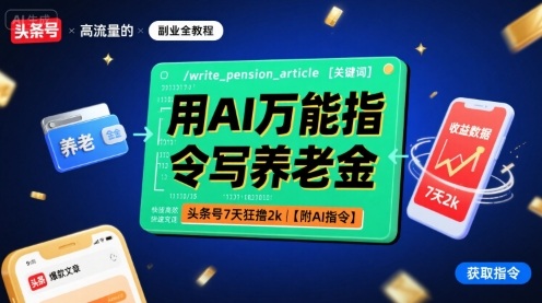用AI万能指令写养老金，头条号7天狂撸2k【附AI指令】-千城资源网