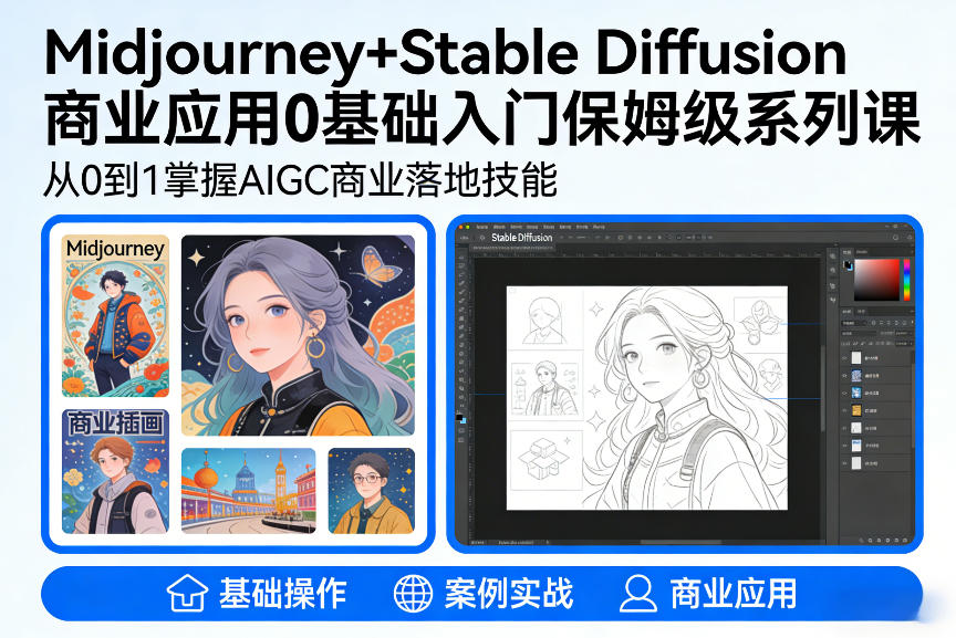 AIGC商业应用Midjourney+Stable Diffusion教程，0基础入门保姆级系列课-千城资源网